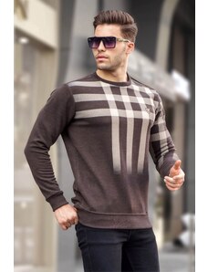 Madmext Brown Crew Neck Printed Sweatshirt 6031