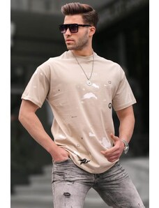 Madmext Crew Neck Regular Fit Beige Patterned Men's T-Shirt 6115