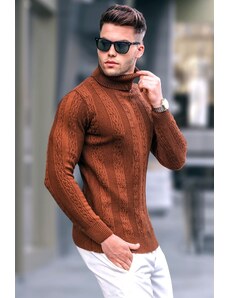 Madmext Camel Patterned Turtleneck Knitwear Sweater 5769