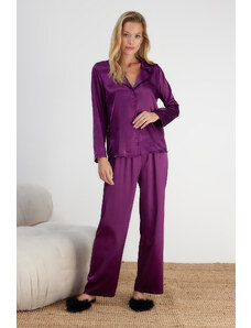 Trendyol Purple Satin Shirt-Pants Woven Pajamas Set