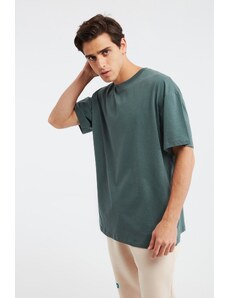 GRIMELANGE Jett Men's Oversize Fit 100% Cotton Thick Textured Dark Green T-shirt