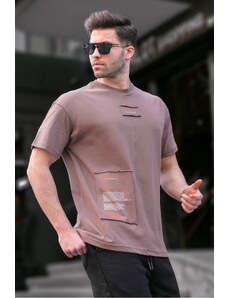 Madmext Men's Brown Patched Cotton T-Shirt 6068