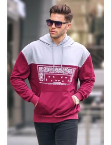 Madmext Claret Red Hoodie with Patterned Sweatshirt 6022