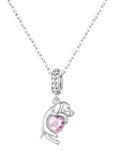 GRACE Silver Jewellery Stříbrný náhrdelník se zirkonem Psí Láska - stříbro 925/1000