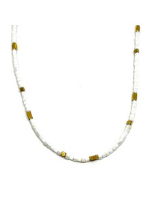 Dámský náhrdelník s korálky bílý ocel pozlacená Mou Jewel