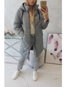 K-Fashion Zimní bunda s límcem a kapucí šedá