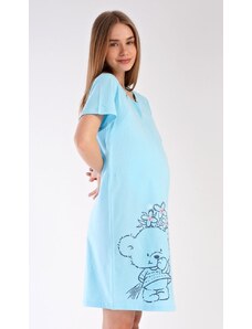 Vienetta Dámská noční košile mateřská Méďa s kytkou - světle modrá