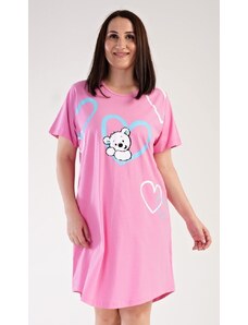 Vienetta Dámská noční košile s krátkým rukávem Medvídek - růžová
