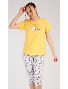Vienetta Dámské pyžamo kapri Kočky - žlutá