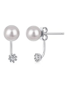 Stříbrné náušnice s říční perlou a zirkony - Meucci SYE116