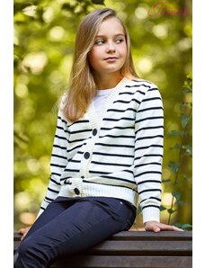 Dívčí svetr propínací bílý s pruhy Jomar 906 92 - 116