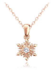 MINET Rose gold stříbrný náhrdelník SNĚHOVÁ VLOČKA s bílými zirkony