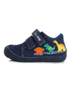DDStep Barefoot plátěná kotníková obuv - D.D.step 073-376 - Royal Blue Dino
