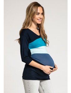 Happy Mama Těhotenské a kojící tričko 3v1 Turquoise LS modré