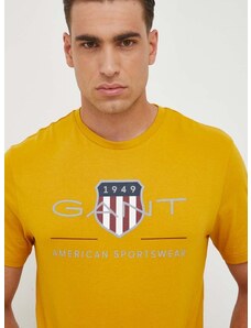 Bavlněné tričko Gant žlutá barva, s potiskem