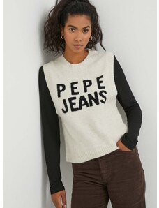 Vesta s příměsí vlny Pepe Jeans Denisse béžová barva