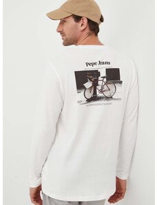 Bavlněné tričko s dlouhým rukávem Pepe Jeans Kenzie béžová barva, s potiskem