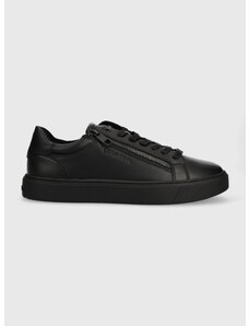Kožené sneakers boty Calvin Klein LOW TOP LACE UP W/ZIP RUBB černá barva, HM0HM01268