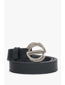 Black Women's Leather Belt with Silver Buckle Estro ER00113355