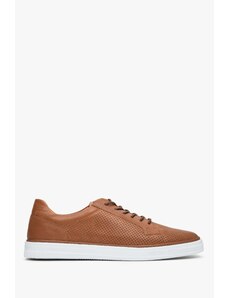 Brown Perforated Men's Leather Sneakers for Summer Estro ER00112900