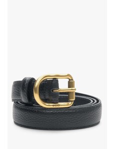 Black Women's Leather Belt with Gold Buckle Estro ER00113190