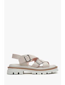 Women's Grey Cross Strap Sandals on Chunky Platform Estro ER00113078