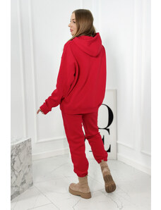 K-Fashion Izolovaná bavlněná souprava, mikina s vyšívacími + kalhotami červený