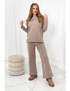 K-Fashion Bavlněný komplet Mikina + Kalhoty s širokými nohavicemi tmavě béžová