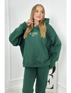 K-Fashion Izolovaná bavlněná souprava, mikina s vyšívacími + kalhotami zelený