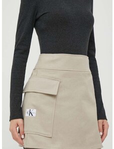 Bavlněná sukně Calvin Klein Jeans béžová barva, mini, áčková