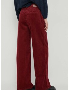 Kalhoty Pepe Jeans CECILIA CORD dámské, vínová barva, široké, high waist