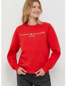Mikina Tommy Hilfiger dámská, červená barva, s potiskem