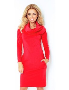 Numoco Červené dámské šaty s dlouhým rukávem
