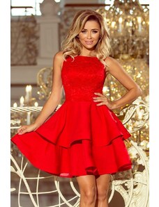 Numoco Červené krajkové šaty s dvojitou sukní