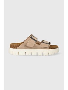 Semišové pantofle Birkenstock X PAPILLIO Arizona Chunky dámské, béžová barva, 1024950