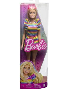 Mattel Barbie modelka proužkované šaty s volány