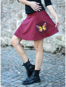 ŠatySukně Vínově červená půlkolová sukně HEIDY, motýl