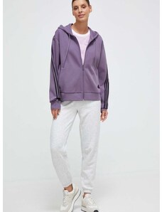 Mikina adidas dámská, fialová barva, s kapucí, s aplikací