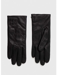 Kožené rukavice HUGO dámské, černá barva