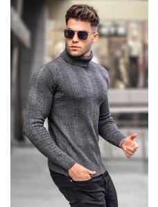 Madmext Anthracite Patterned Turtleneck Knitwear Sweater 5769