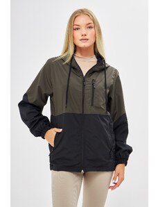 River Club Women's Khaki-Black Two Color Inner Lined Water And Windproof Hooded Raincoat With Pocket