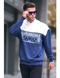 Madmext Navy Blue Hoodie with Patterned Sweatshirt 6022