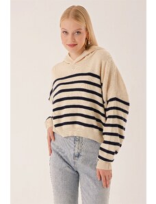 HAKKE Striped Hooded Knitwear Sweatshirt