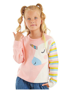 Denokids Unicorn Girls Pink Knitwear Sweater
