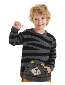 Denokids Tiger Boy Gray Sweater