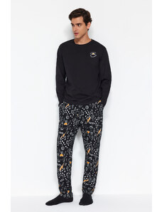 Trendyol Black Regular Fit Embroidered Knitted Pajamas Set