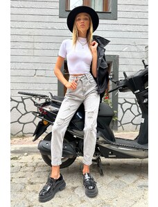 Trend Alaçatı Stili Dámské Anthracite Snow Wash, Obnošené Mom Jeans