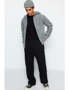 Trendyol Gray Regular Fit Hooded Pocket Textured Knitwear Cardigan