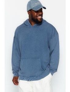Trendyol Limited Edition Indigo Relaxed 100% Cotton Sweatshirt with Wash Effect