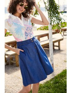 Bigdart 1837 Elastic Waist Buttoned Denim Skirt - Blue